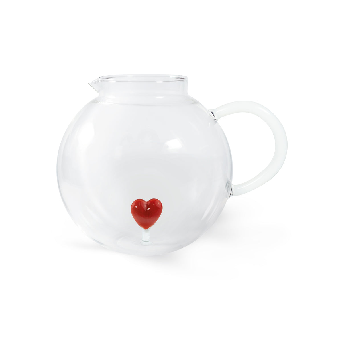 Brocca in vetro borosilicato con soggetto in vetro colorato all'interno figura Cuore rosso