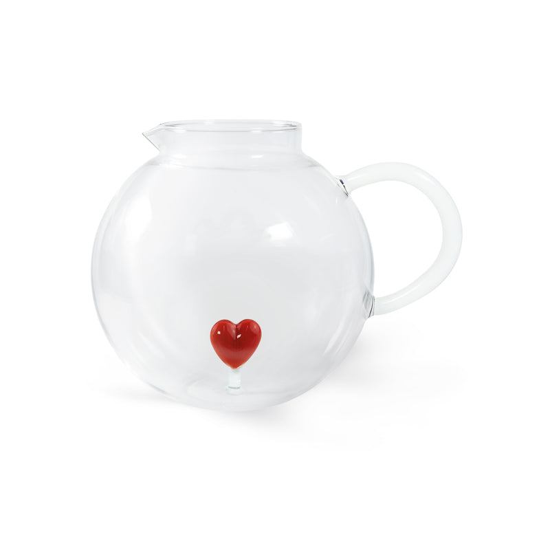 Brocca in vetro borosilicato con soggetto in vetro colorato all'interno figura Cuore rosso