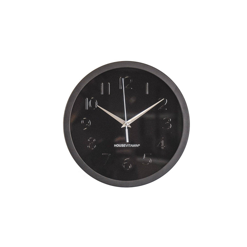 Orologio da parete nero in metallo e vetro, 25x4,2x25 cm