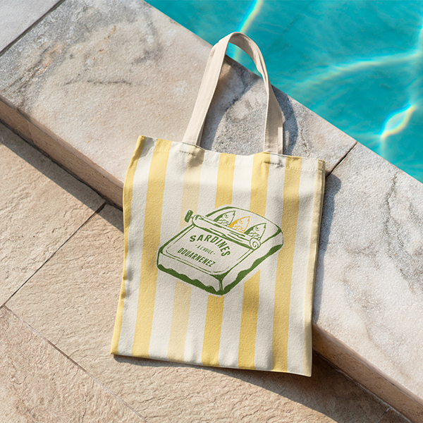 Borsa tote personalizzabile in cotone 100% con sardine: Giallo