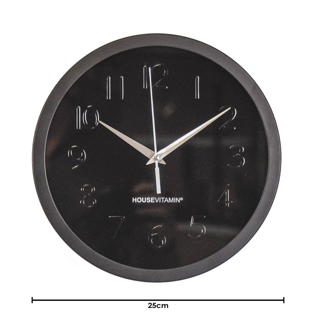 Orologio da parete nero in metallo e vetro, 25x4,2x25 cm