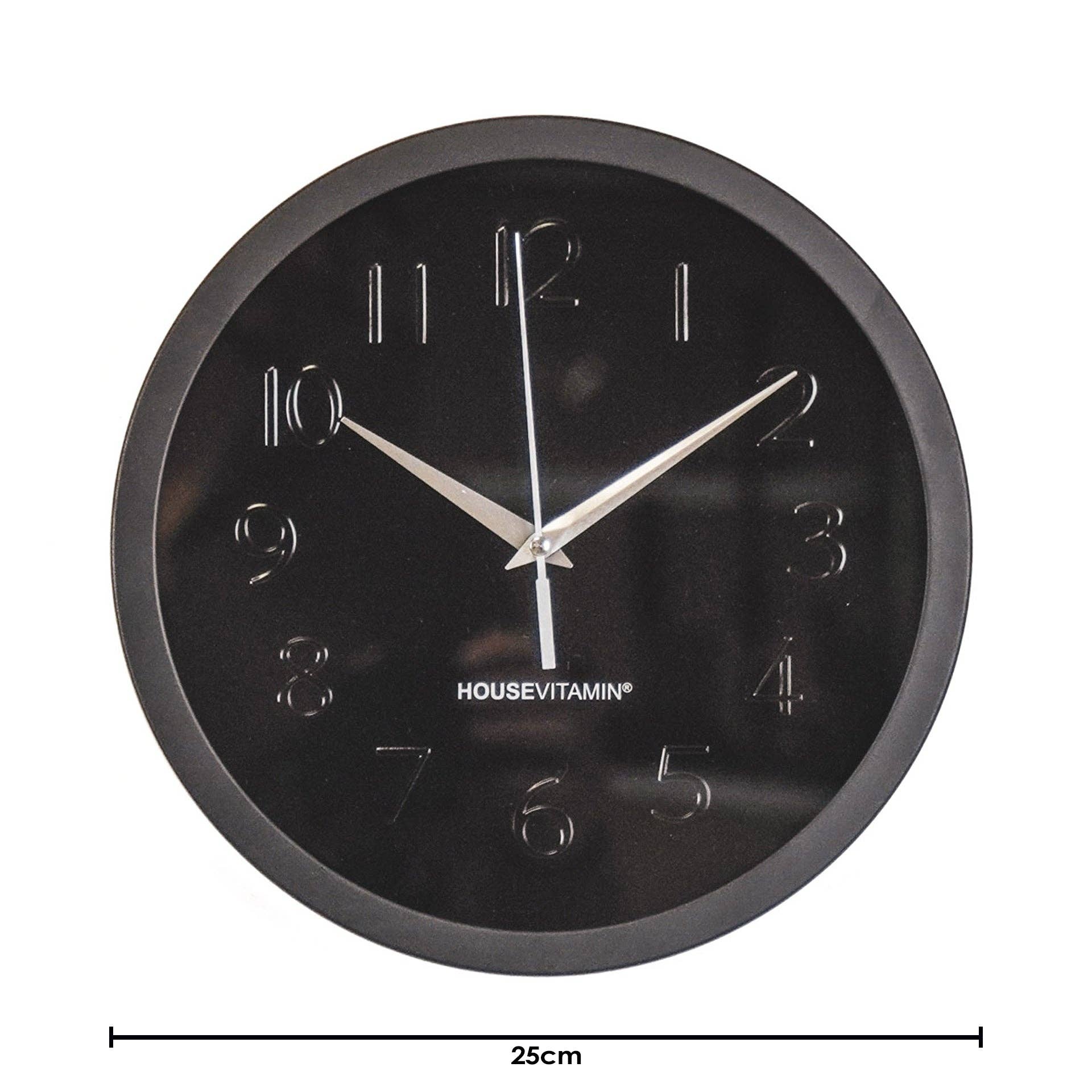 Orologio da parete nero in metallo e vetro, 25x4,2x25 cm