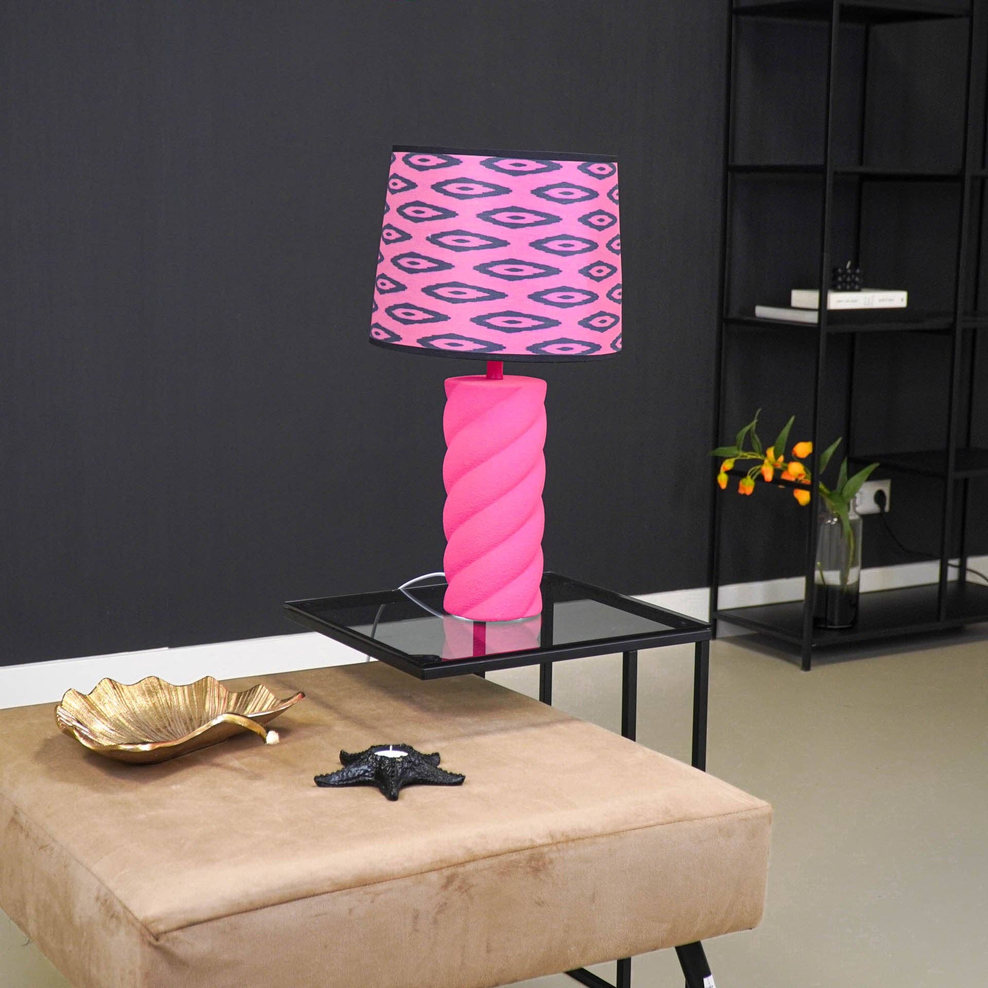 Lampada da tavolo in ceramica rosa neon con attacco E27 - 12x12x28 cm