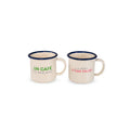 Set 2 tazzine in latta smaltata. Capacità 150 ml. Decori pausa.