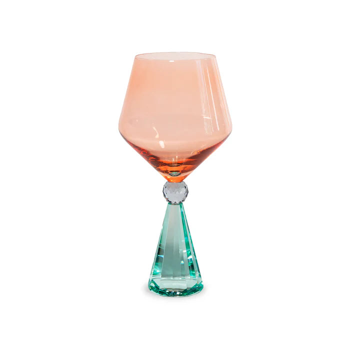 Calice per gin tonic in vetro con base effetto diamante. Colore azzurro e pesca.