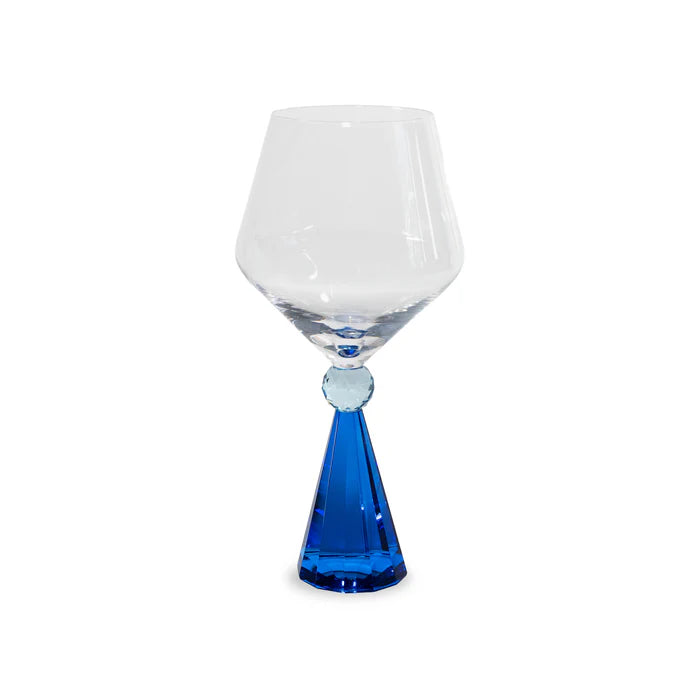 Calice per gin tonic in vetro con base effetto diamante. Colore blu.