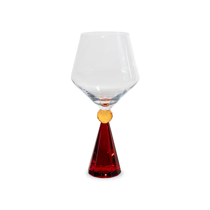 Calice per gin tonic in vetro con base effetto diamante. Colore rosso.