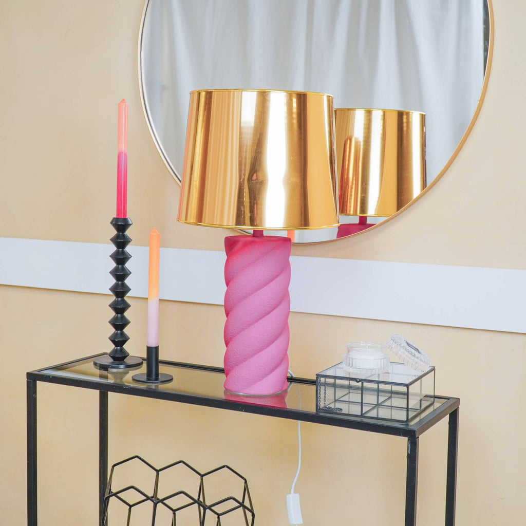Lampada da tavolo in ceramica rosa neon con attacco E27 - 12x12x28 cm