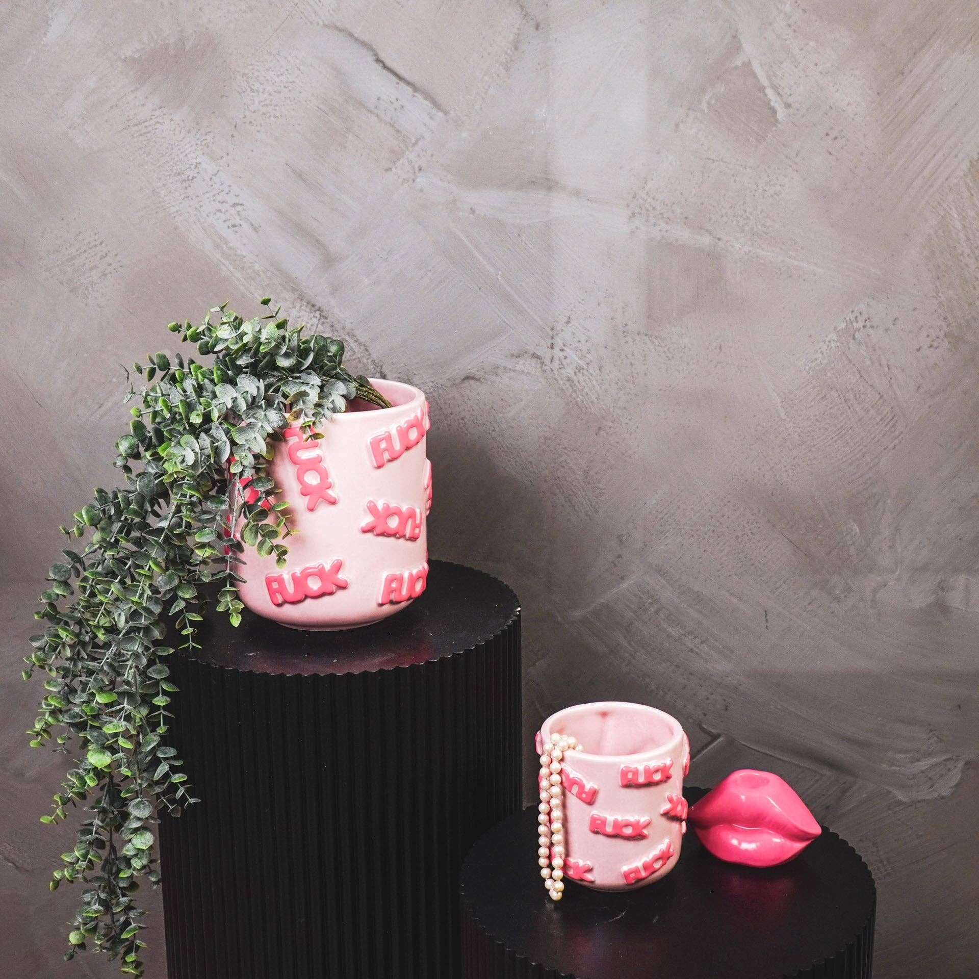 Vaso da fiori 'FUCK' - Ceramica - Rosa chiaro / Rosa neon