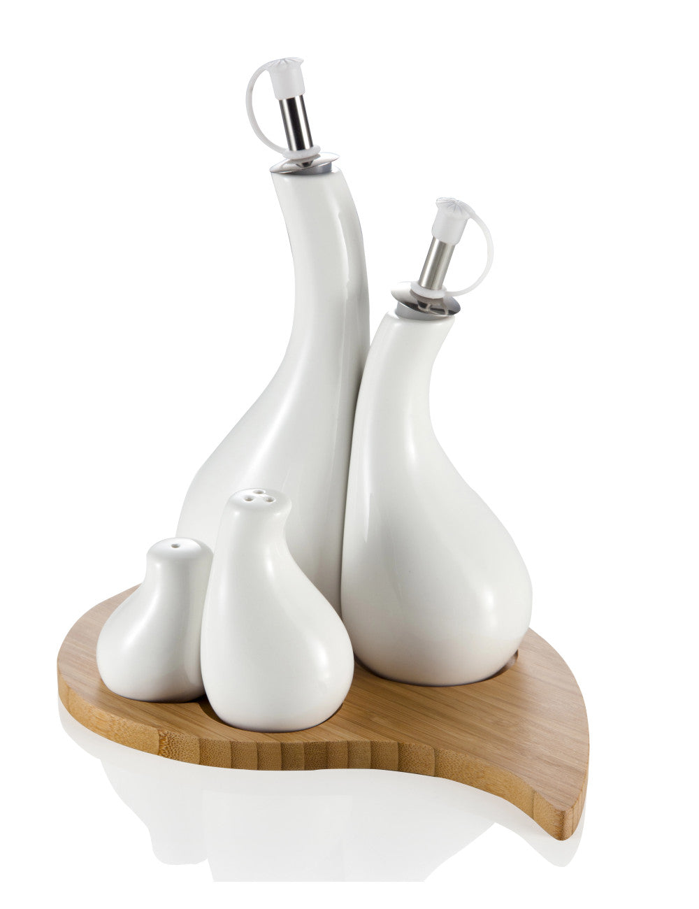 MENAGE GOCCIA SET 4 PZ PORCELLANA C/SUPPORTO BAMBOO