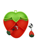 SET PAPPA FRAGOLA SILICONE C/FORCHETTA E CUCCHIAIO INOX