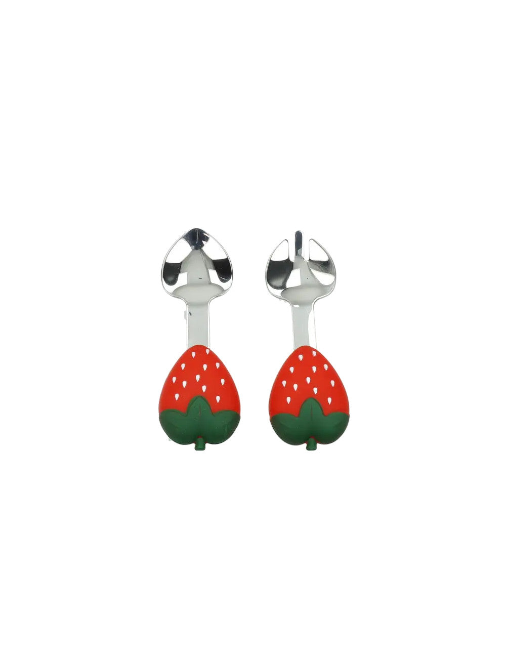 SET PAPPA FRAGOLA SILICONE C/FORCHETTA E CUCCHIAIO INOX