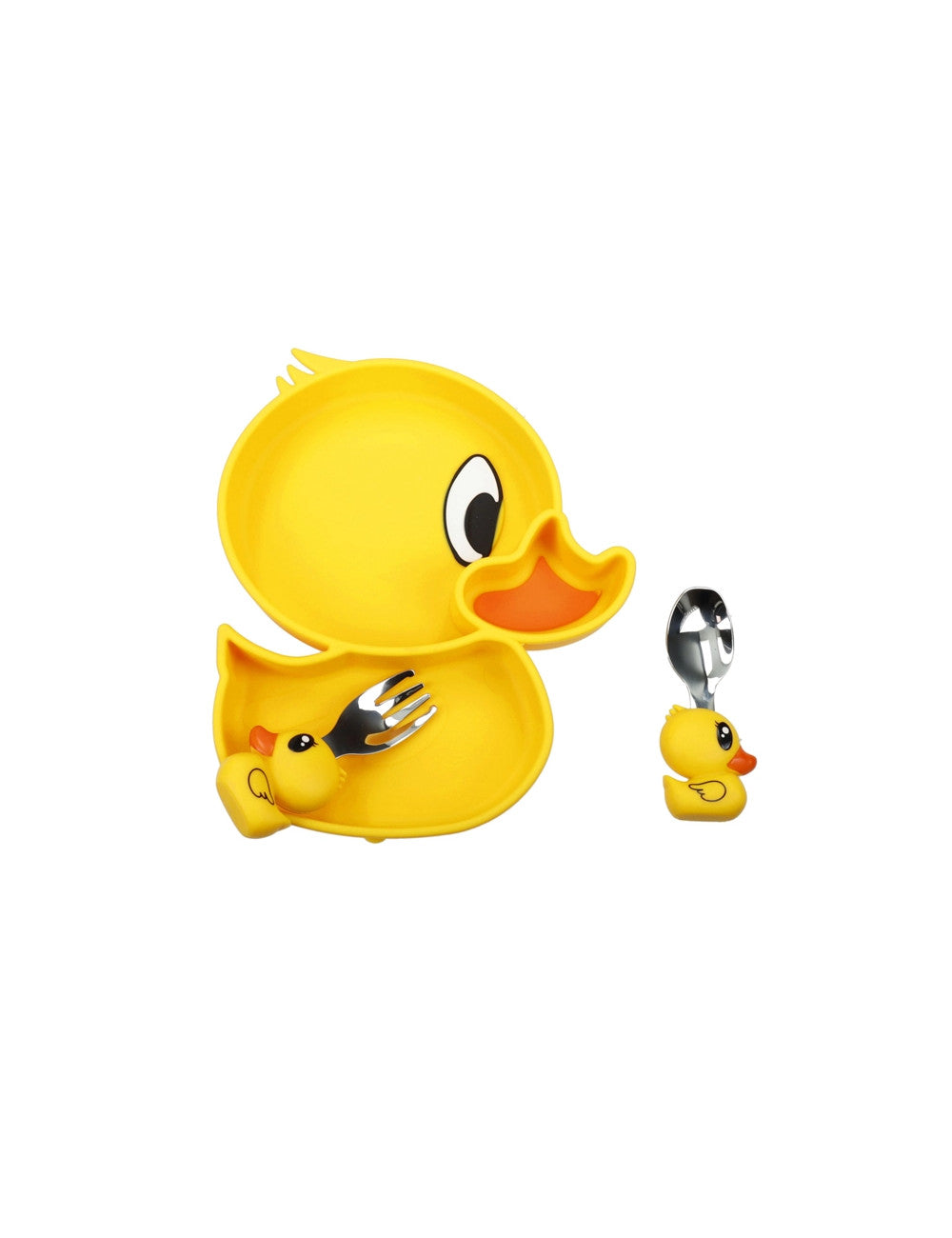 SET PAPPA PAPEROTTO SILICONE C/FORCHETTA E CUCCHIAIO INOX