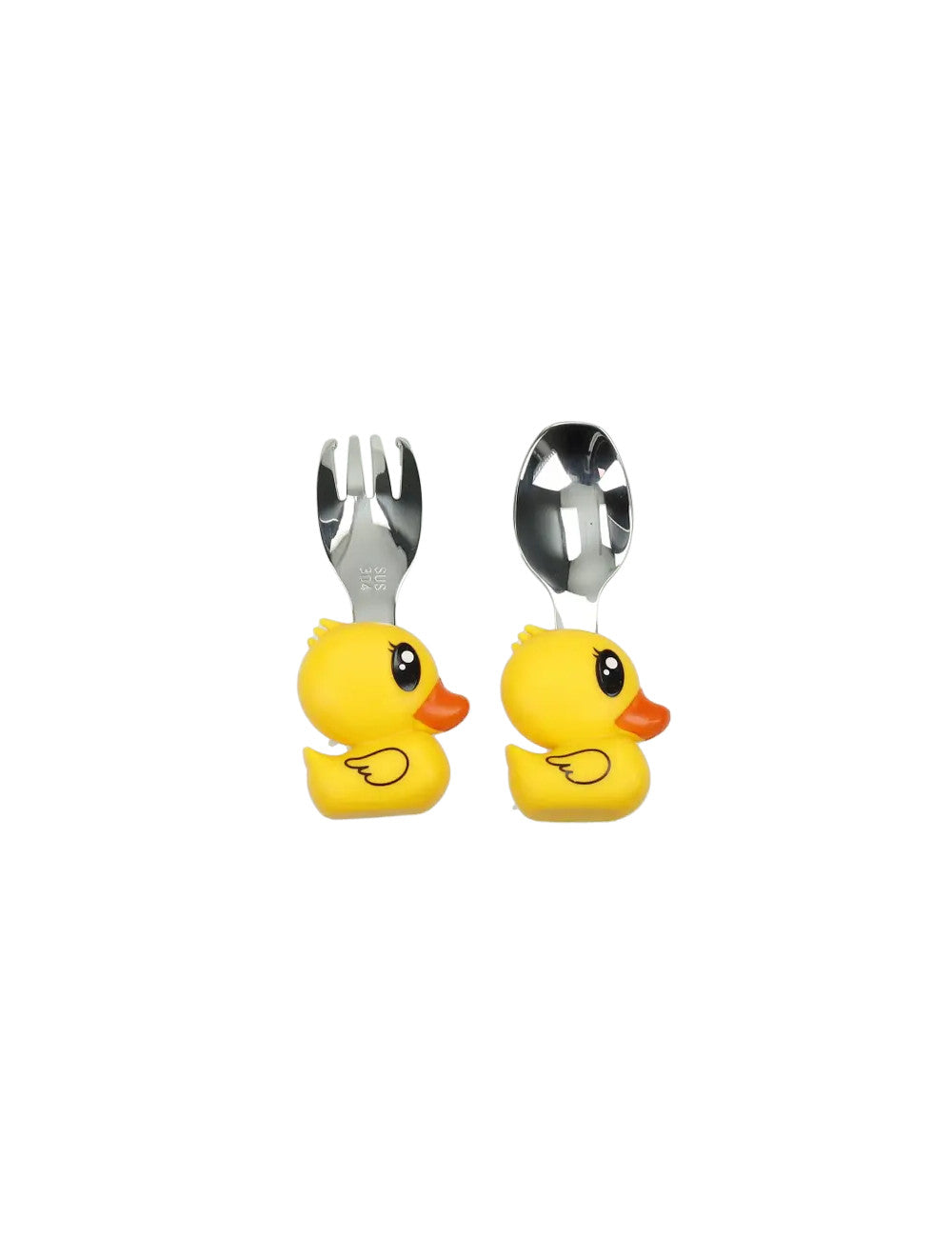 SET PAPPA PAPEROTTO SILICONE C/FORCHETTA E CUCCHIAIO INOX