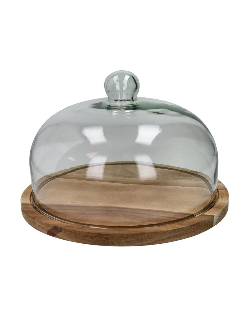 TAGLIERE ACACIA C/CUPOLA VETRO