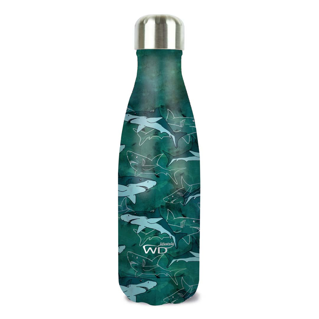 Bottiglia termica in acciaio inox doppia parete 400 ml decoro con Squali