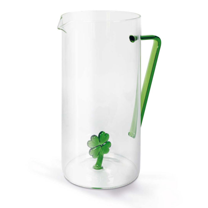 Caraffa in vetro borosilicato con decoro in vetro colorato all'interno con figura Quadrifoglio