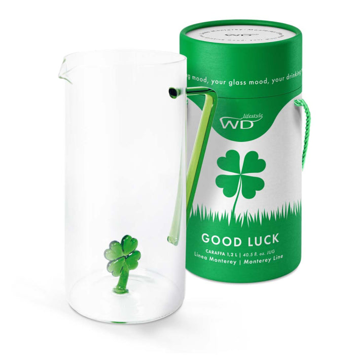 Caraffa in vetro borosilicato con decoro in vetro colorato all'interno con figura Quadrifoglio