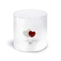 Bicchiere in vetro borosilicato con soggetto in vetro colorato all'interno figura Cuori