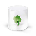 Bicchiere in vetro borosilicato con soggetto in vetro colorato all'interno figura Quadrifoglio