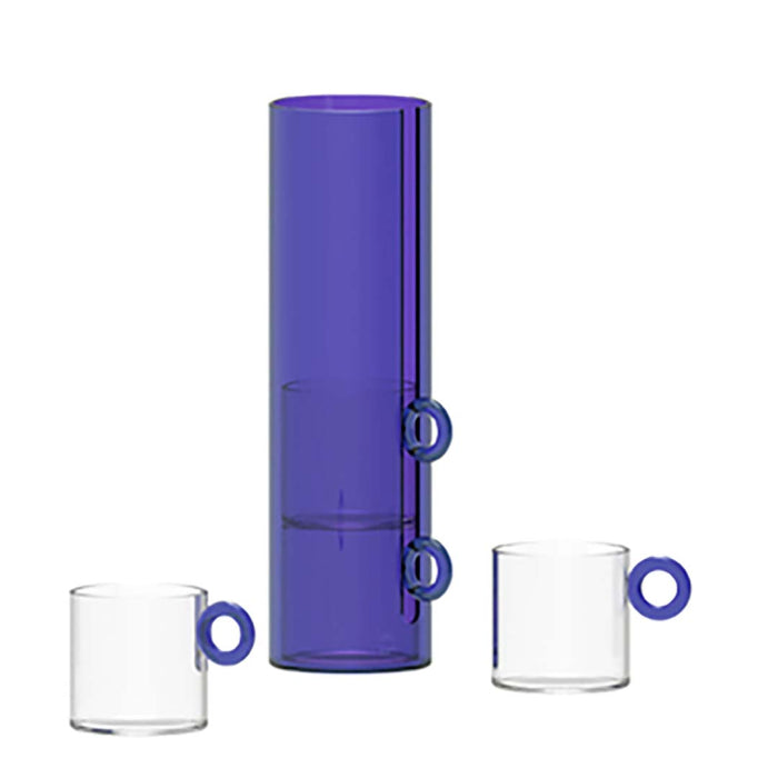 Set 4 tazze in vetro borosilicato con manico ad anello colore Blu