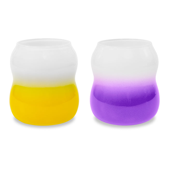 Set 2 bicchieri acqua 450 ml. Colori giallo e viola.