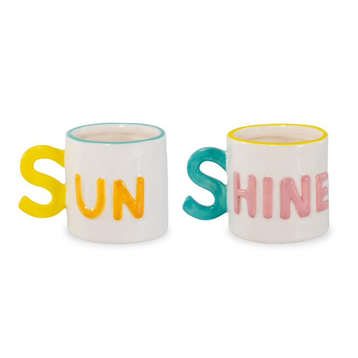 Set 2 tazzine caffè in stoneware. Capacità 100 ml. Decoro sun shine.
